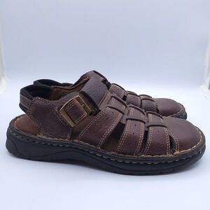 Earth Shoes Fisherman Sandals Mens 7.5 Womens 9 Brown Leather Buckled Straps